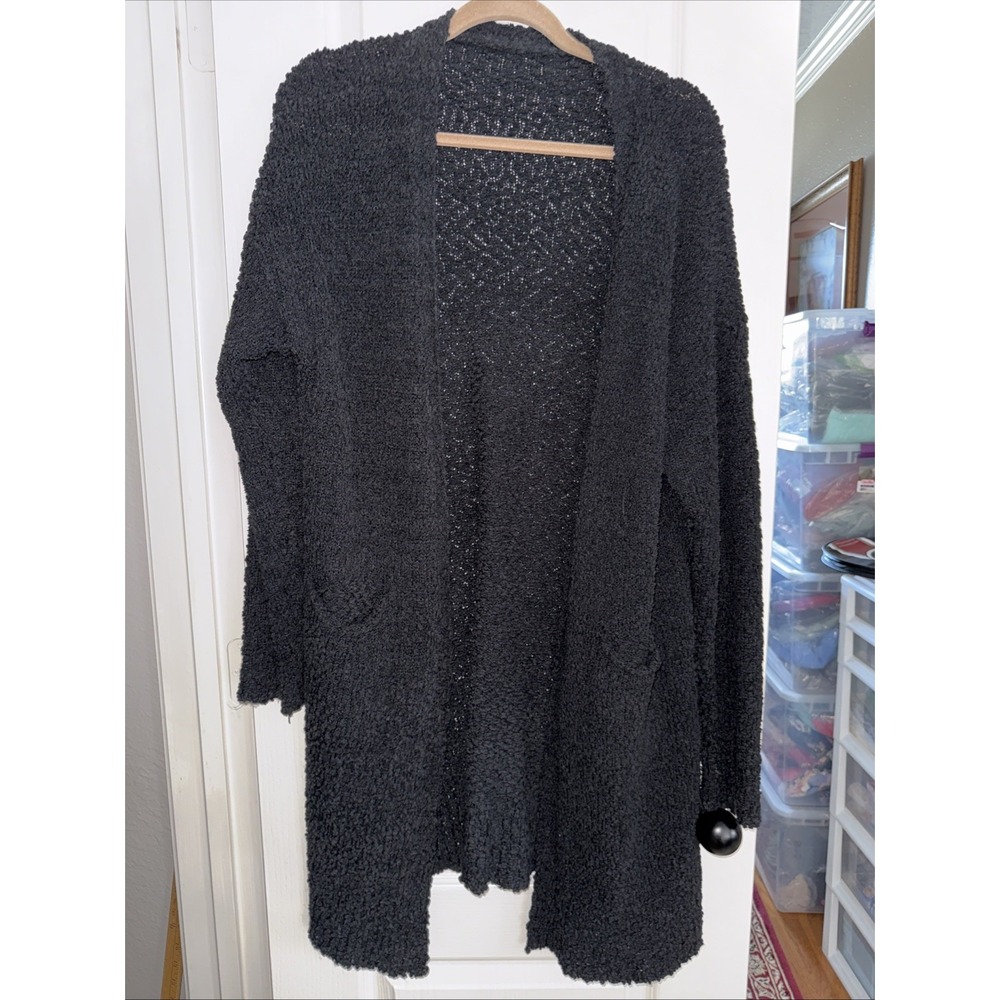 Boutique Sweater Womens Large Black Cardigan Long Sleeve Pocket oversized 4988